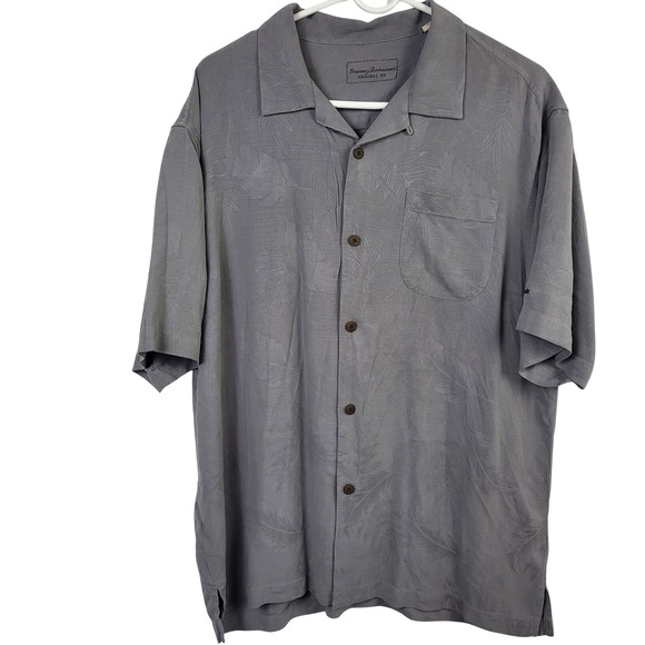Tommy Bahama Other - Tommy Bahama Original Fit 100% Silk Camp Shirt Lrge Gray Palm Jacquard Button Up